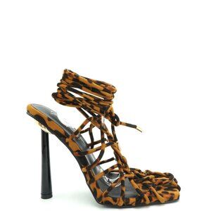Fanny Leopard Faux Suede Lace-Ups – 5.25” Strappy Statement Stilettos- All Sizes